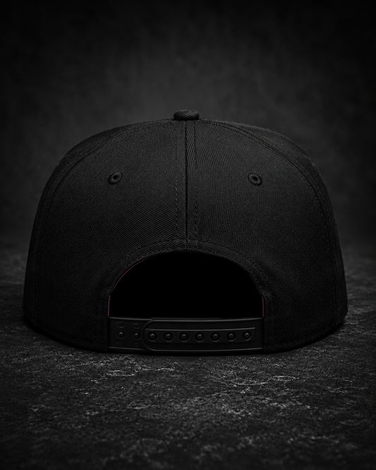 Shadow Anime Eyes Embroidered Cap in black with pink and white anime eye embroidery and flat brim