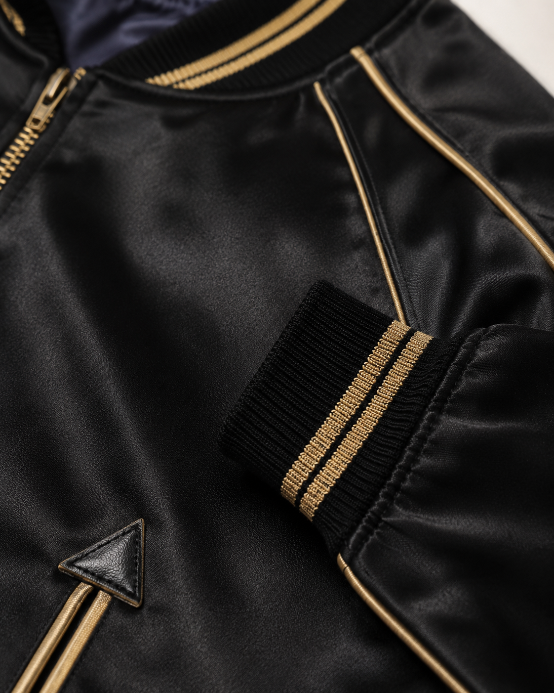 Midnight Tiger Bloom Sukajan Jacket by Sukaizen in black with gold trim and tiger bamboo embroidery