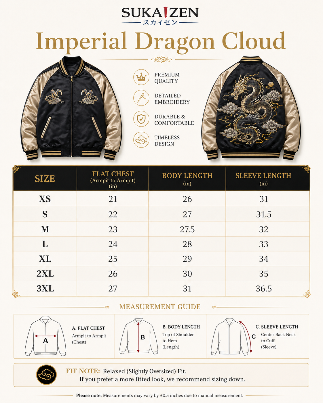 Imperial Dragon Cloud Sukajan Jacket by Sukaizen in black with gold sleeves and dragon cloud embroidery