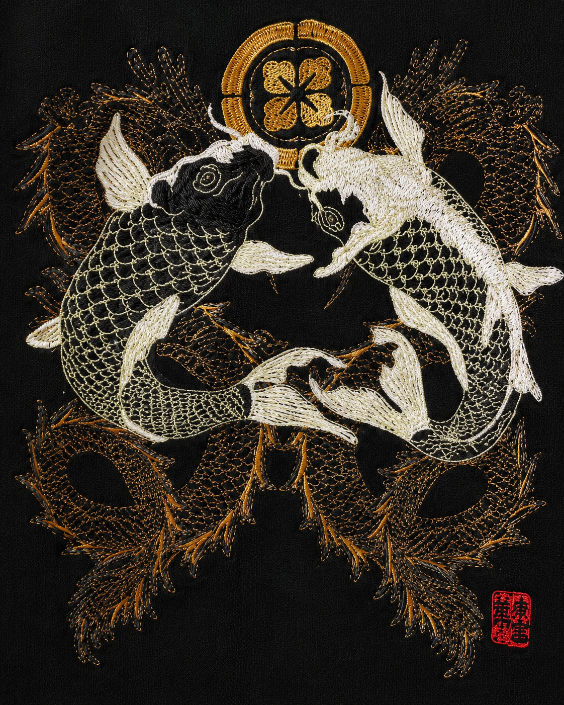 Crimson Moon Dragon Hoodie by Sukaizen in washed black with dragon, crimson moon, and cloud embroidery