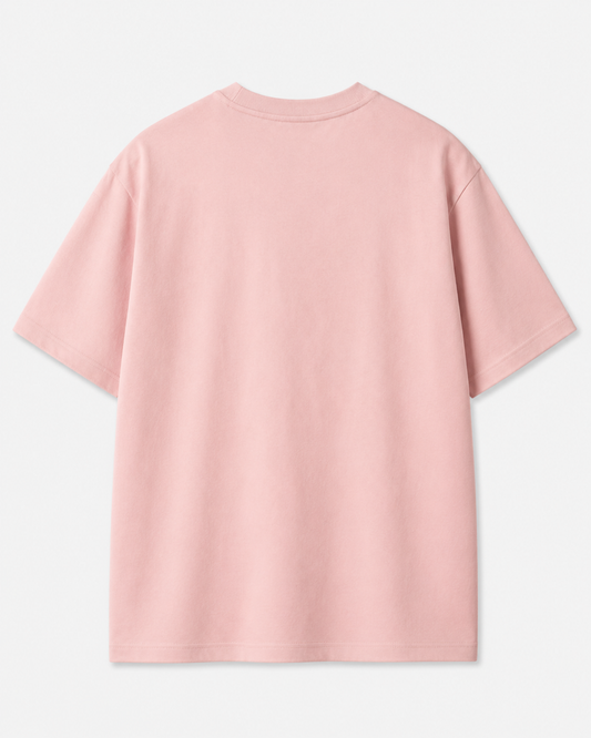 Sakura Koi Wave T-Shirt by Sukaizen in soft pink with red koi fish wave and sakura blossom embroidery