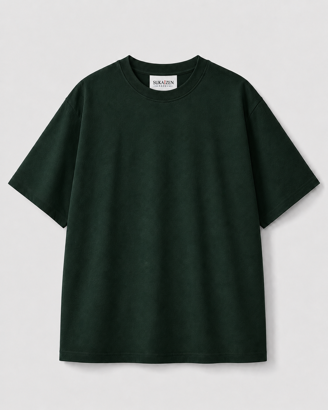 Bamboo Tiger Sun T-Shirt by Sukaizen in dark forest green with tiger bamboo and red sun embroidery