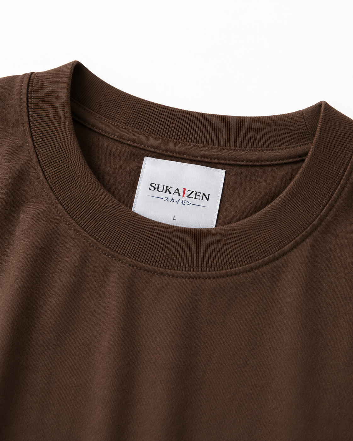 Koi Sun Drift T-Shirt by Sukaizen in dark brown with koi fish, red sun, and wave chest embroidery