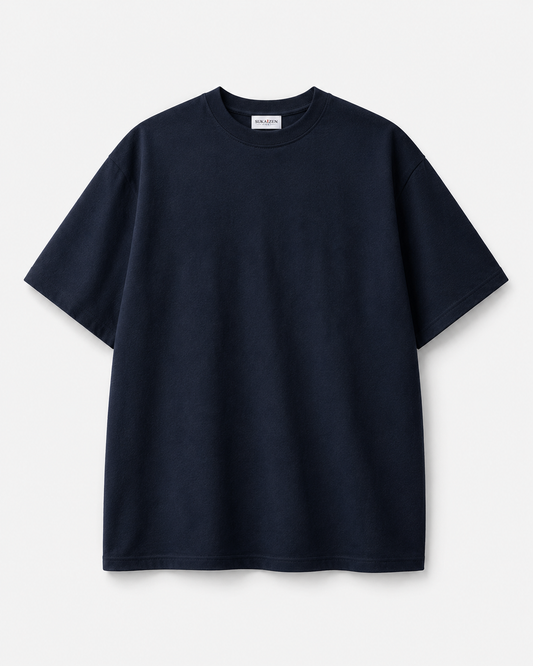 Lunar Dragon Cloud T-Shirt by Sukaizen in deep navy blue with silver gold dragon crescent moon and cloud embroidery