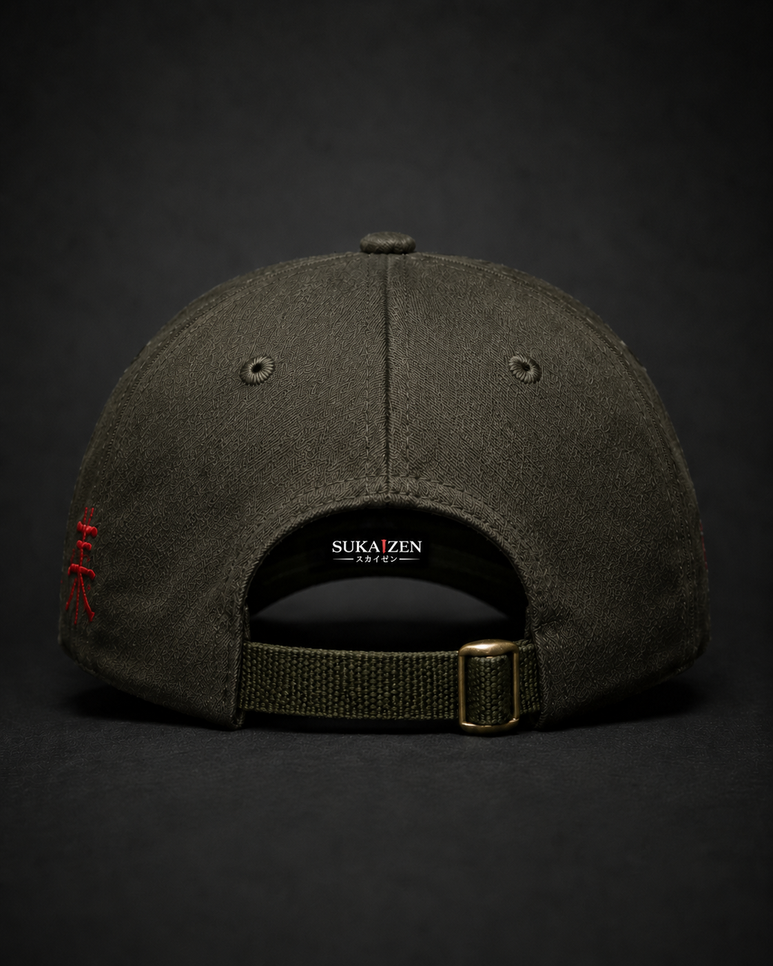 Serpent Bloom Embroidered Cap in charcoal grey with coiled serpent and red spider lily embroidery